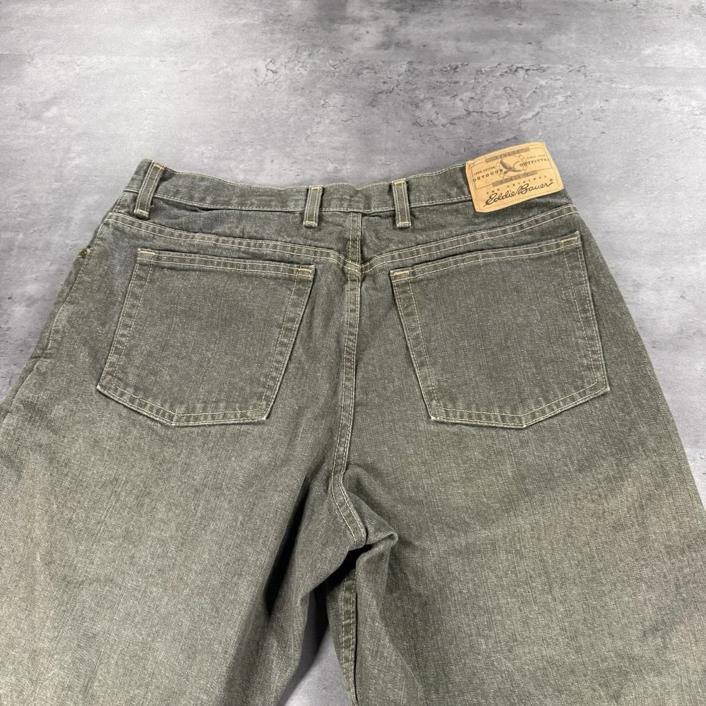 Eddie Bauer Jean Women 14 P Green Army Olive Dad‎ Mom Modest Mid Rise Denim